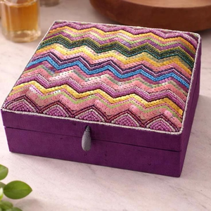 Designer <b>Heart</b> Beaded Jewelry Organizer Red Gold Embroidered MDF Gift Box for Boutique and Wholesale Buyers - Product Image 5
