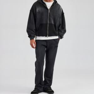 Ensemble de survêtement premium pour homme, effet délavé, en tissu respirant, pour le sport et le jogging, avec veste zippée et pantalon, grandes tailles, streetwear, OEM, tendance, très demandé - Product Image 1