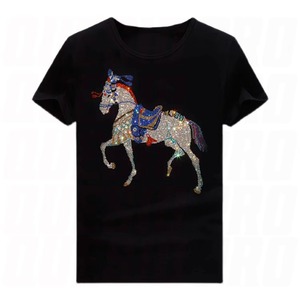 เสื้อยืดตัวอักษรประดับเพชรผู้ชายสีดำผ้าฝ้ายคอกลมแขนสั้นเสื้อยืดกราฟิกแบบมีกลิตเตอร์ลำลองสตรีทแวร์ - Product Image 4