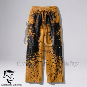 Pantalon évasé en cuir de vachette fait main noir moutarde avec poils, style urbain pour homme, respirant, coupe-vent, style western - Product Image 5