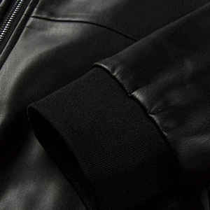 Veste bomber tactique en cuir véritable pour homme, sur mesure, en gros, avec capuche, col rabattable, fermeture éclair, couleur vert olive - Product Image 5