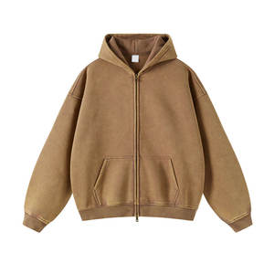 Sweat à capuche zippé pour homme, haute qualité, personnalisé, effet vieilli et délavé à l'acide, coupe vintage à épaules tombantes et courte, en coton premium - Product Image 5