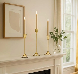 Classic Gold Metal Handmade Eco-Friendly Taper Candle Holders Flared <b>Cups</b> Staggered Heights for Elegant Wedding Table Home Decor - Product Image 2