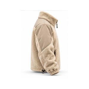Veste en polaire beige pour homme, col montant, fermeture éclair, doublure en sherpa, coupe-vent, vêtements d'hiver de haute qualité, coupe régulière, OEM - Product Image 3