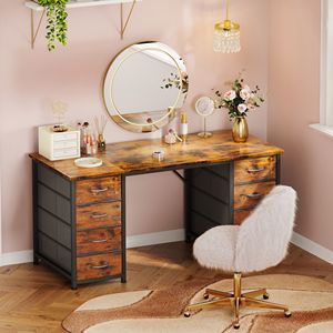 48 Inch MDF Writing <b>Desk</b> with 8 Fabric Drawers for Home Office Study <b>Bedroom</b> Storage - Product Image 5