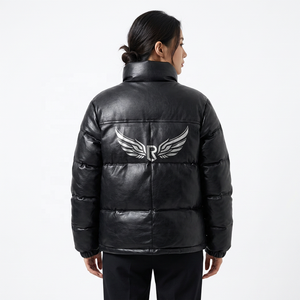 Men's Black Jacket With Wing Logo Foil Print Stand Collar Winter Streetwear <b>Coat</b> <b>Zipper</b> Thick Insulated - Product Image 6