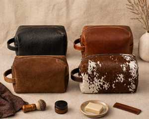 Premium Genuine Leather Hair On Toiletry Bag Luxury Travel Wash Bag High Quality Cowhide Shaving Kit For <b>Men</b> LHON-0004 - Product Image 1