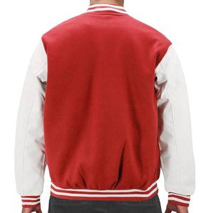 Vestes universitaires pour hommes OEM Fashion 100% laine avec manches en cuir, col montant, lettres brodées en chenille. - Product Image 4