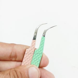 แหนบต่อขนตาแบบปลายเงินสีเขียว90องศาปรับแต่งโลโก้ฉลากส่วนตัว - Product Image 5