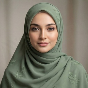 Women Green Embroidered Leaf Pattern Hijab <b>Chiffon</b> Fabric Skin-Friendly Daily Wear Ethnic <b>Scarf</b> Shawl - Product Image 5