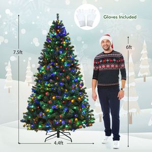 Sapin de Noël artificiel pré-éclairé de 7,5 pieds avec 550 lumières multicolores, conception à charnières pour une installation facile - Product Image 5