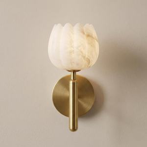 Flower Shape Wall Sconce Brass Base Marble Shade Contemporary Home Decor Indoor Lighting Fixture - Product Image 1