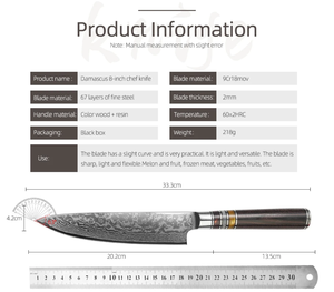 Cuchillo de Chef Profesional Forjado a Mano, Cuchillo de Chef Ambidiestro de Damasco, Mango Ergonómico de Madera, Apto para Lavavajillas, Se Acepta OEM/ODM - Product Image 6