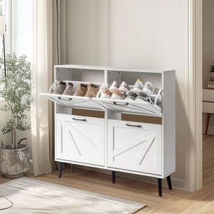 Scarpiera con Maniglia Monolaterale in Metallo Nero, 4 Cassetti Ribaltabili e Gambe Affusolate in Legno Massello Nero - Product Image 2