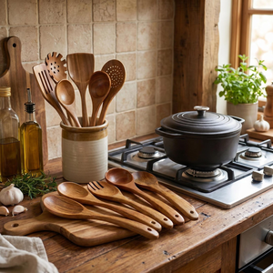 Juego de Utensilios de Cocina Ecológicos FAIZA CRAFT FC-590 con Cuchara de Madera de 2 Piezas y Espátula Grande Antiadherente con Mango Largo - Product Image 3