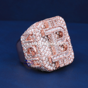 Half iced out d vvs moissanite <b>925</b> sterling <b>silver</b> hip hop diamond <b>ring</b> for men full rose gold round and baguette cuts - Product Image 3