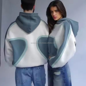 Venta al por mayor de encargo de alta calidad de peso pesado de algodón de los hombres de Streetwear de gran tamaño de lujo Sudadera con capucha de bloque de color de contraste Sudadera con capucha - Product Image 3