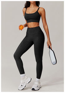 Conjunto Deportivo de Dos Piezas para Yoga, Top Deportivo con Espalda Cruzada y Cierre Frontal, Shorts de Cintura Alta, Transpirable, Poliamida, Color Sólido - Product Image 5