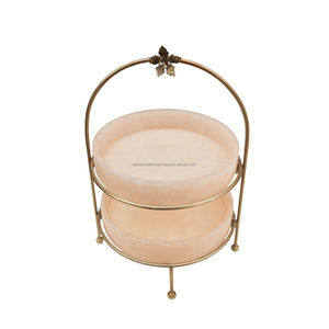 Round Resin Tiered Tray with Gold Metal Frame and Floral Top Handle for Home Decoration Multi-functional By Fashion Craft India - Product Image 4