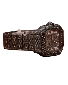 Montre unisexe de luxe à mouvement mécanique, entièrement sertie de moissanite VVS, bracelet simple, cadran en verre romain, style hip-hop, diamant personnalisé de haute qualité - Product Image 2