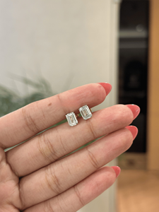 Anniversary Gift For Her VS EF <b>Emerald</b> Cut Lab Grown Diamond Solitaire <b>Stud</b> Earrings Solid Gold Fine Jewelry Women Basket Pair - Product Image 1