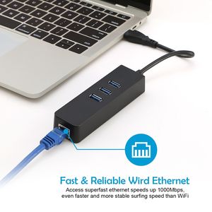 Hub USB 3.0 con 3 Porte, Adattatore Ethernet Gigabit 10/100/1000 Mbps, Convertitore LAN RJ45, Adattatore di Rete USB Cablato - Product Image 3