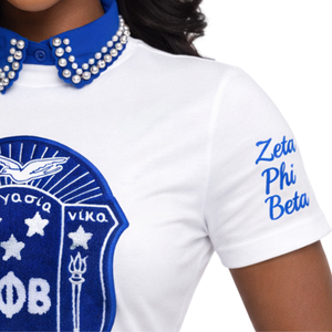 เสื้อยืดลำลองลายตราสัญลักษณ์ Zeta Phi Beta ZB Sorority สำหรับผู้หญิง คอปกพับ แขนสั้น ผ้าฝ้าย 100% ยับยาก - Product Image 3