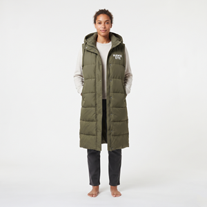 Women's <b>Long</b> Quilted Puffer <b>Vest</b> Hooded Warm Winter Sleeveless Coat Full Zip Casual Streetwear Fashion Jacket - Product Image 1