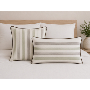 Funda de Cojín de Lino Teñido de Primera Calidad con Diseño a Rayas y Ribete en Contraste |   Funda Decorativa para Cojín de Sofá o Cama - Product Image 2