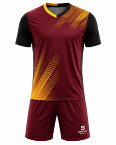 ชุดเสื้อฟุตบอลชาย SINEWY SPORTS สีแดงเลือดหมู ดำ เหลือง คอวี แขนสั้น ระบายเหงื่อได้ดี แห้งเร็ว ทรงสปอร์ต - Product Image 2