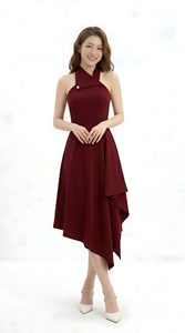 Elegante Vestido Midi Halter Línea A para Mujer, para Fiesta de Noche, Precio Directo de Fábrica, Fabricante OEM ODM, Vestidos Casuales para Mujer - Product Image 2
