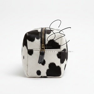 Real Hair On Leather Toiletry <b>Pouch</b> Travel Cosmetic Bag Cowhide Makeup Organizer Zipper Dopp Kit For <b>Men</b> Women Custom Logo - Product Image 3