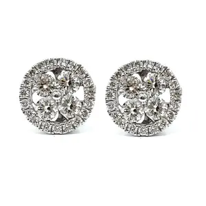 Fast Production Jewellery High Quality 18k Solid White Gold Real Diamond Round Shape Hand Made Studs Earrings For Women