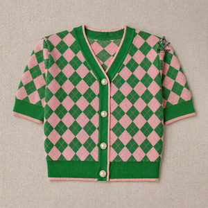 HMR Alpha |   Kapa |   Broderie Alpha Soror, vêtements en tricot personnalisés, rose vert, cardigan en tricot brodé pour femmes, vêtements de sororité - Product Image 4