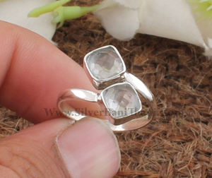 Bague carrée en cristal en gros, bague à deux pierres en argent sterling 925 pour femme, bague de fiançailles en pierres précieuses, fournisseur de bijoux - Product Image 3