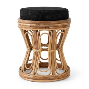 Tabouret ottoman en rotin naturel fait main avec coussin amovible, repose-pieds bohème en cannage, banc en osier écologique, tabouret de coiffeuse - Product Image 3