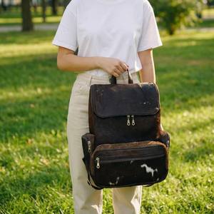 Sac à dos en cuir de vachette rustique, pour voyage, ordinateur portable, école, multifonction, grande capacité, fermeture à glissière, unisexe, HNBP-0034, 20-35L - Product Image 4