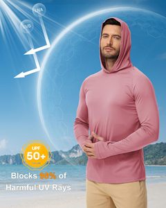 เสื้อกันแดดสำหรับผู้ชายสำหรับตกปลา UPF 50+ มีฮู้ด แห้งเร็ว ระบายอากาศได้ดี เนื้อผ้าเย็นสบาย พร้อมช่องสำหรับนิ้วโป้ง - Product Image 4