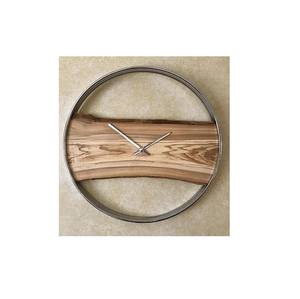 Luxury Modern Mechanical Wall <b>Clock</b> with Golden <b>Metal</b> Wood Frame Vertical Wooden Accent Silent Needle Movement for Living Room - Product Image 3