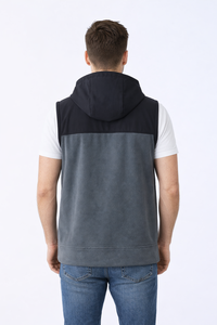 Gilet sans manches à capuche gris et noir pour homme, décontracté, zippé, utilitaire, léger, pour l'extérieur, avec poches avant, style colorblock moderne - Product Image 3