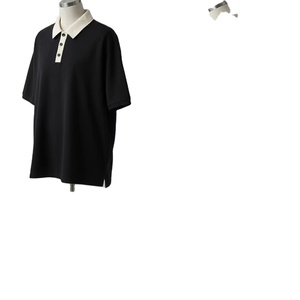 Custom Logo <b>Men's</b> Casual Polo Shirt Black with White Contrast Collar Streetwear Short Sleeve T-Shirt - Product Image 1