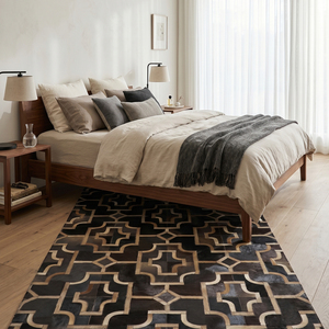 Alfombra de Lana Tejida a Mano Negra y Marrón Noir Keylink, Moderna, Geométrica, Antideslizante, Ecológica, para Sala de Estar, Dormitorio, Hotel - Product Image 4