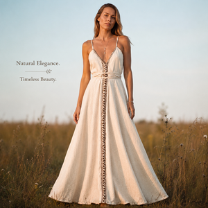 Robe longue en coton tissé à taille naturelle |   Robe d'été décontractée légère pour femme, style bohème, sans manches, col en V, coupe trapèze, idéale pour la plage et les festivals - Product Image 3