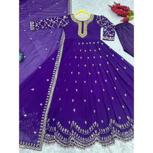 ชุดเดรสผ้าจอร์เจียสำหรับใส่ทำงานลายปักพร้อมสีม่วง - Product Image 5