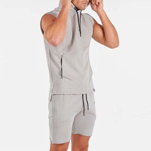 Sweat-shirt à capuche sans manches pour homme, gris uni, séchage rapide, en molleton bouclette, décontracté, pour l'été, coupe classique, avec poches - Product Image 2