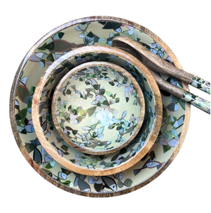 Juego de tazones de madera estilo americano 100% aptos para alimentos, plato para servir bocadillos con diseño para utensilios de cocina, tazones con estampado de esmalte. - Product Image 1