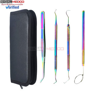 4 Pcs Multi Rainbow Dental Hygiene Plaque Remover Set Scaler Explorer Excavator Mouth Mirror Tweezer Plier Medic Instruments - Product Image 4