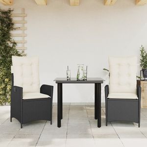 Ensemble de salle à manger de jardin en polyrotin noir avec accoudoirs réglables, 2 places, mobilier d'extérieur, style contemporain - Product Image 3