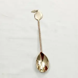 带叶子的水果设计结束手工手柄杆配件黄铜短杆勺子黄铜浮雕新奇勺子