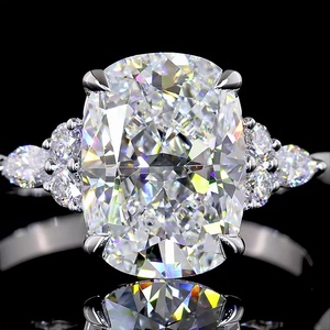 IGI Certified 3 Carat <b>Cushion</b> Cut Lab Grown Diamond Classic 14K White Gold Cluster Side Stone Engagement <b>Ring</b> - Product Image 3